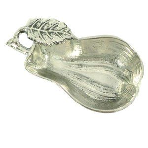 Condiment Nut Candy Dish, Pear Shaped Cast Aluminum Silver Antiqued Finish